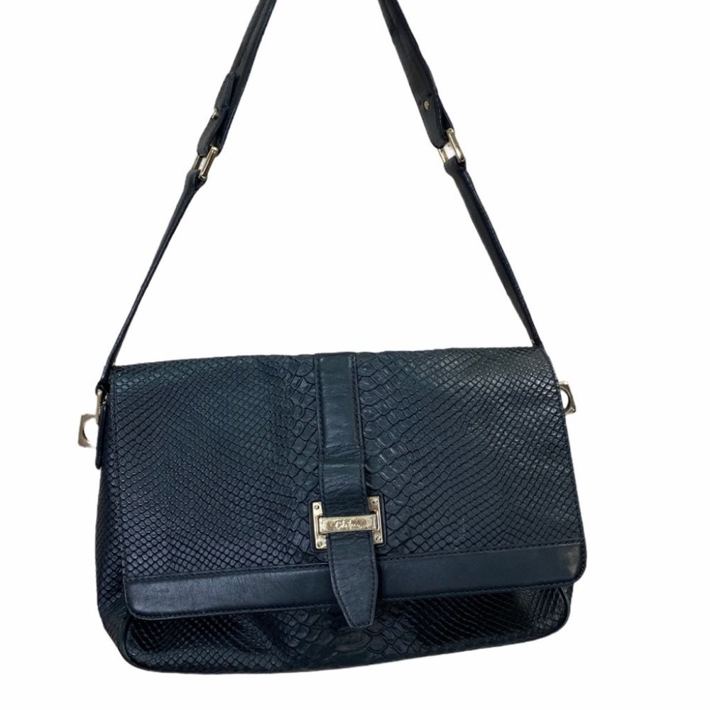 Cole Haan Black Embossed Snakeskin Shoulder Bag - Picture 1 of 12